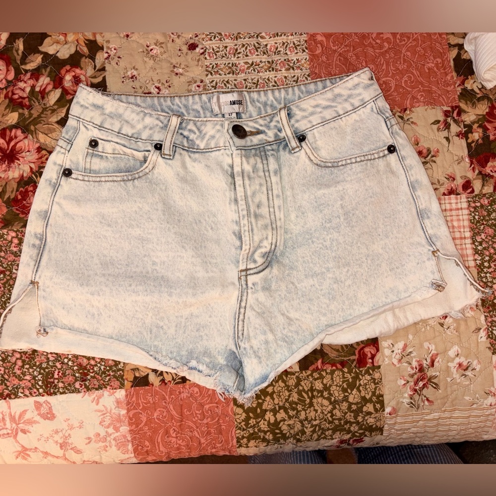 Muse Light Wash Acid-Effect High-Rise Denim Shorts